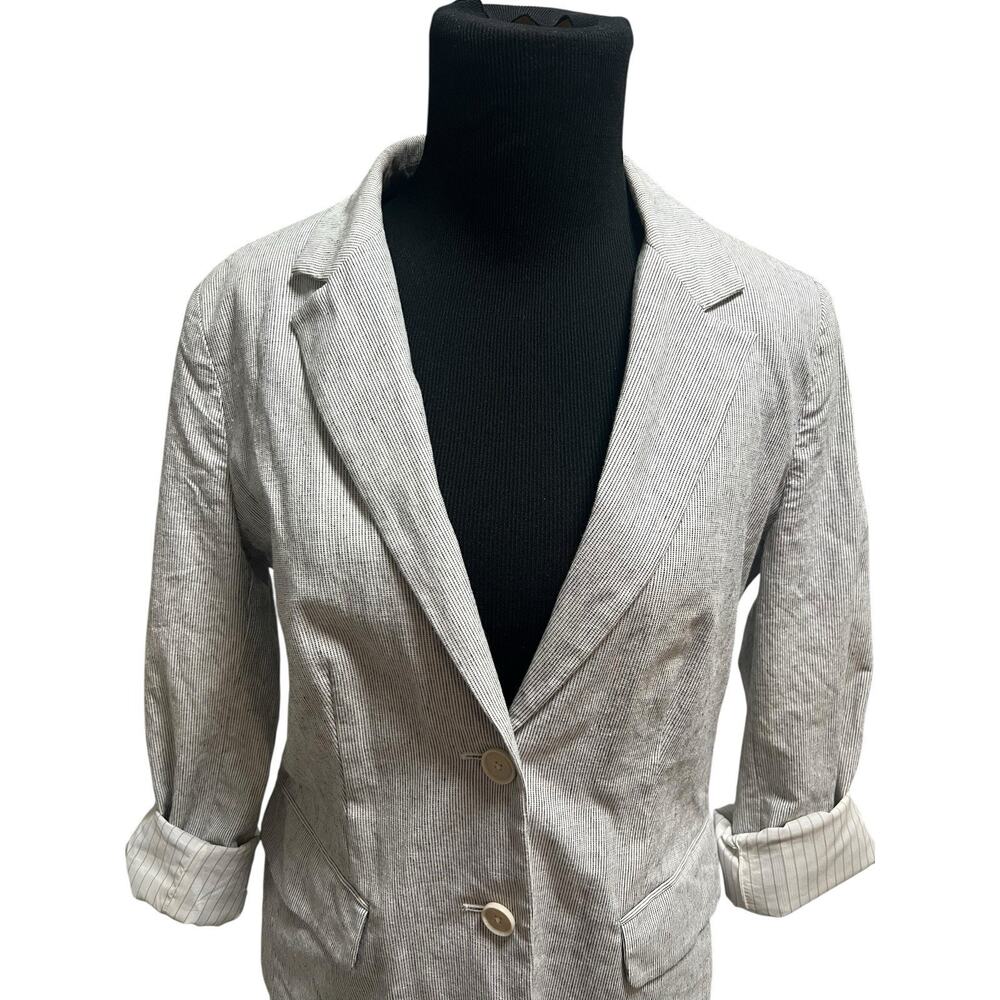 Women's Lucky Brand Srtipped Blazer Size 8 Button Up Linen Blend?